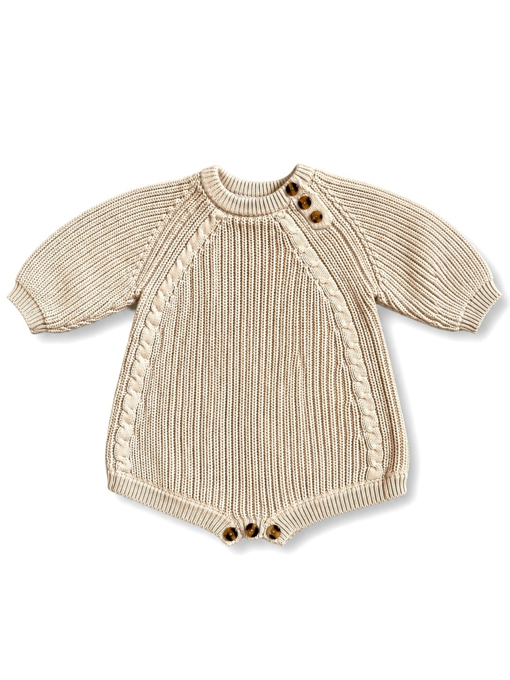 Shop Nell Baby Chunky Cable Knit Romper Beige 12M Button Long Sleeve Boutique